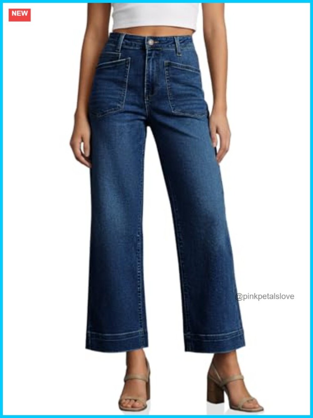 High Waisted Wide Leg Cropped Jeans Stretchy Distressed Denim